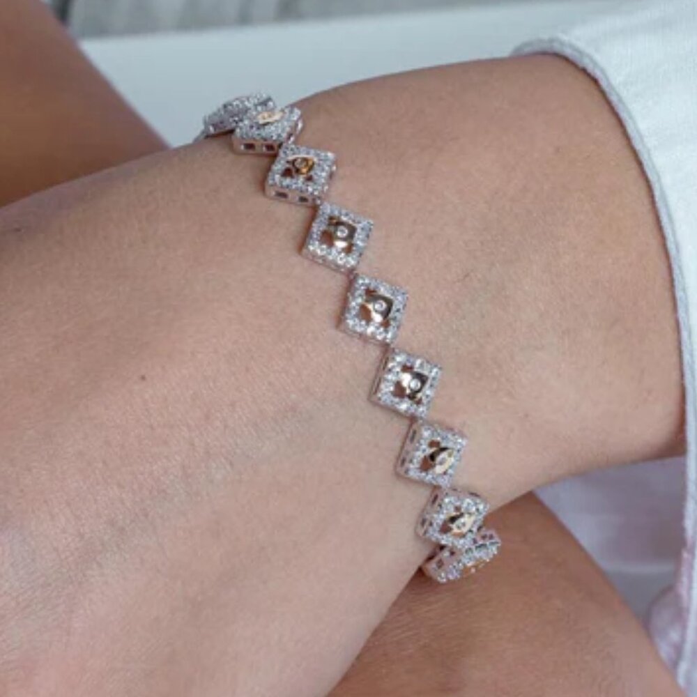Silver 925 Rhodium Plated Multiple Yellow Round CZ Bracelet